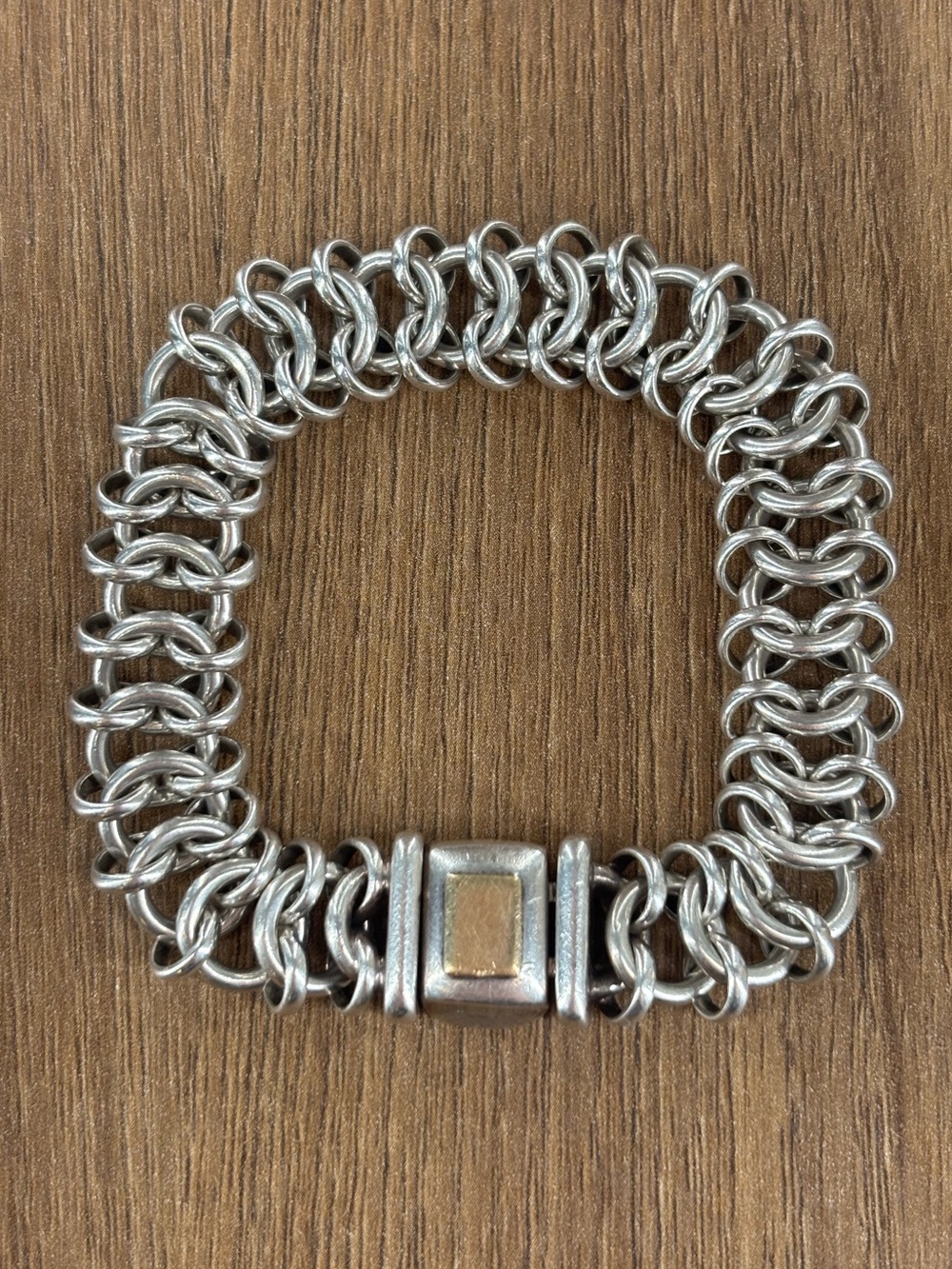 Tiffany & Co. Italy 925 Sterling Silver Woven Bracelet 18K Gold Clasp Accent
